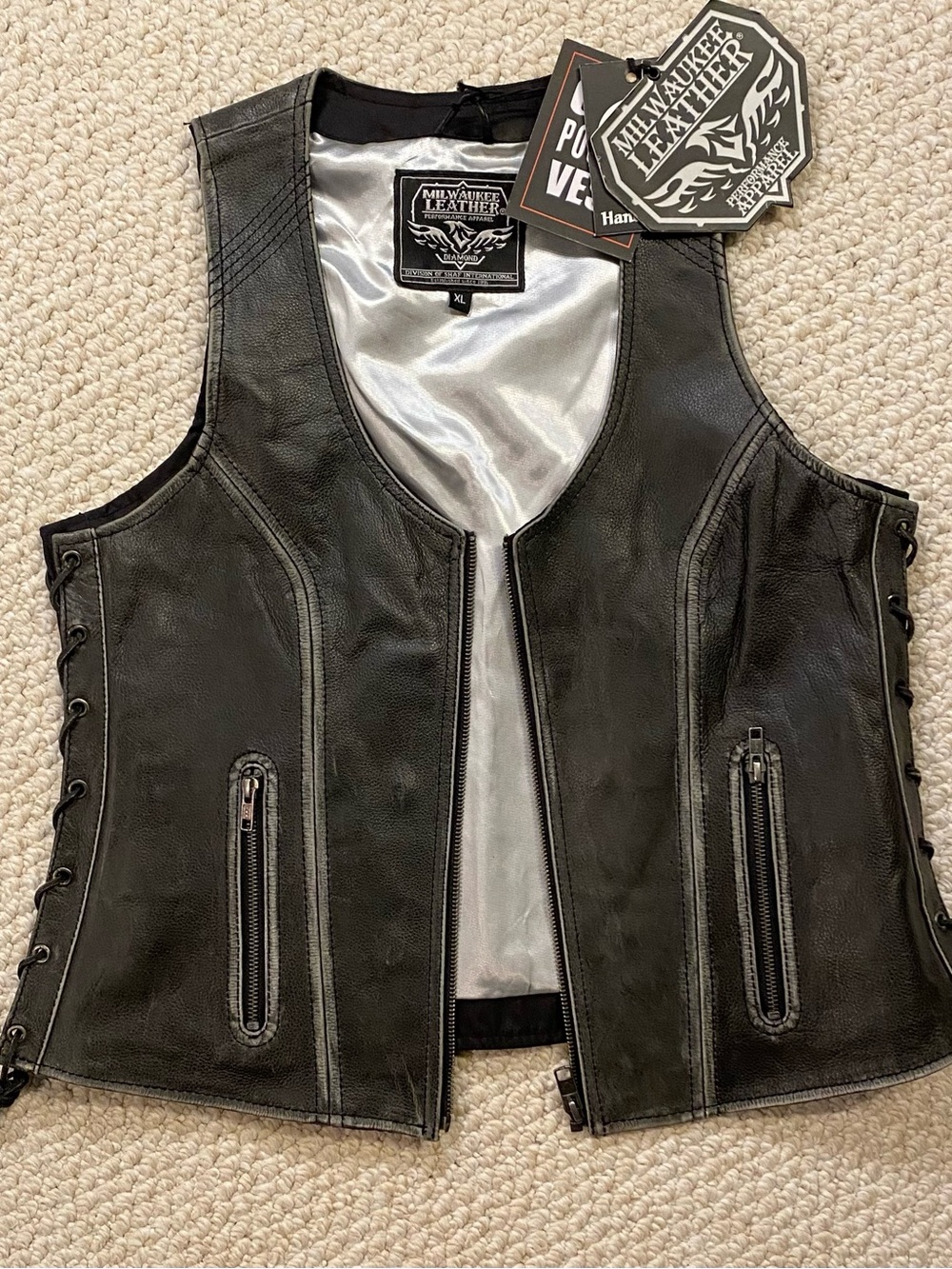 Milwaukee Leather Womens XL Motorcycle Vest.  New with Tags.  Distressed Gray
